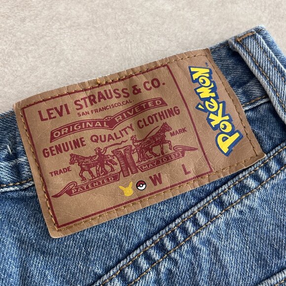 Levi's x Pokemon Misty's Cerulean Denim Shorts in Midwash Blue NO SUSPENDERS - Picture 9 of 10